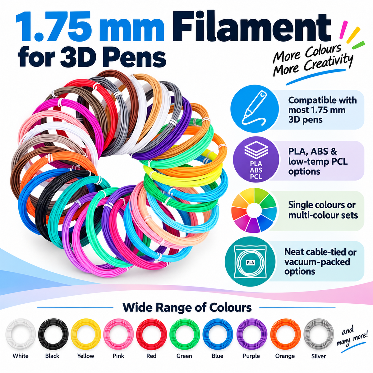 3D Printing Pen Filament PLA ABS PCL 1.75mm